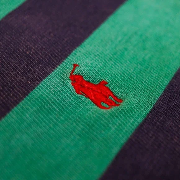Vintage Polo Ralph Lauren RL Guide Striped Rugby Shirt Green Navy XXL Custom Fit - Picture 6 of 13